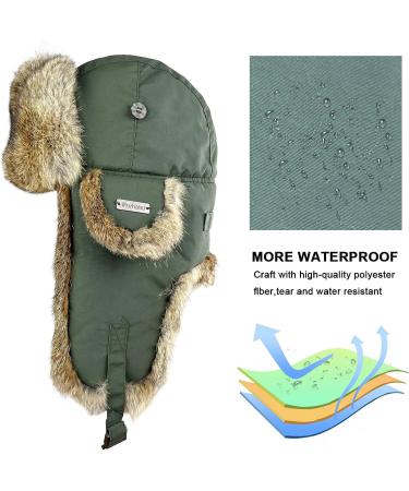 Real Rabbit Fur Trapper Hat - Men Women Winter Russian Ushanka Aviator Bomber Army Green - Large-X-Large - Buy Online on GoSupps.com
