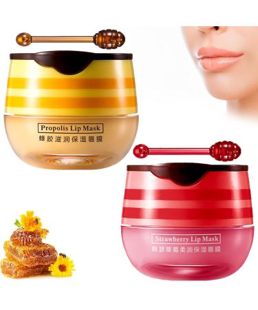 2 Pcs Julia's Bees Lip Balm, Honey Jar Lip Balm, Rich Natural Formula, Propolis Lip Balm, Honey Jar, Reduces Lip Wrinkles