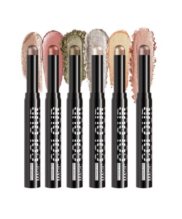 Eyeshadow Pen 6 x Eyeshadow Sticks Multi-Use Matte & Shiny Make-Up Pencil Eyeshadow Base Intense Day and Evening Look