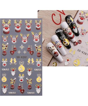 3D Christmas Nail Stickers 4 Sheets 5D Self-Adhesive Embossed Nail Decal Cartoon Elk Nail Art Decoration Design Supplies - Buy Online on GoSupps.com