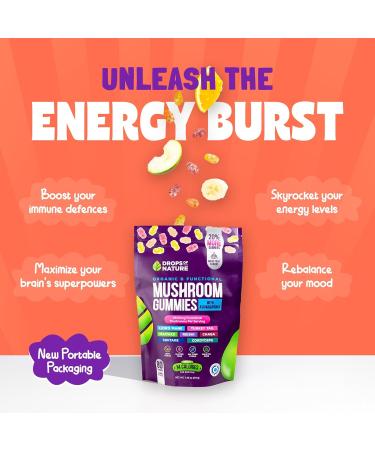 Lions Mane Mushroom Supplement Gummies - Organic Blend with Reishi, Cordyceps, Turkey Tail, Maitake, Shitake, Chaga - Immune Defense & Cognitive Boost - Vegan & Low Carb - 80 Gummies - Buy Online on GoSupps.com