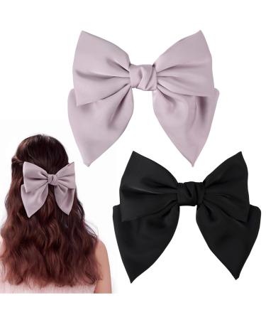 Dalababa Bow Hair Clips 2 Pcs Large Hair Bows Silky Satin Ribbon Hair Barrettes French Bowknot Hairpins Hair Accessories For Women Girls (Black & Pink) Black pink