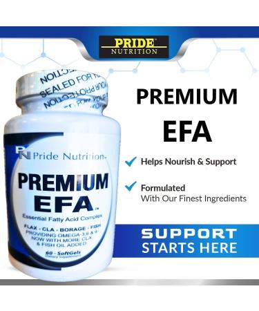 Pride Nutrition Premium EFA (2 Pack of 60 Softgels Pills) Omega 3-6-9 Supplement for Men and Women 5 in 1 - EPA, DHA, GLA, ALA & CLA Essential Fatty Acids with Fish Oil - Buy Online on GoSupps.com