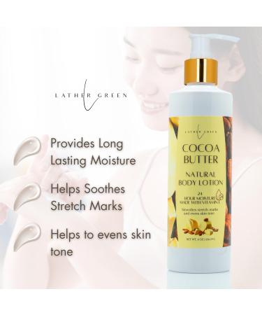 Lather Green - Cocoa Butter Natural Body Lotion Smooths Stretch Marks Deep Hydration 24-Hour Moisture 8 oz - Buy Online on GoSupps.com