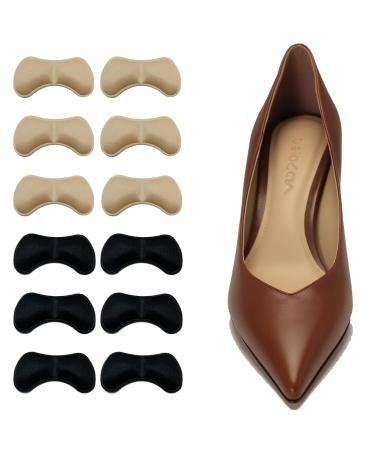 Heel Grips Liner Cushions Inserts for Loose Shoes Premium Heel Pads and Inserts Liner for Men and Women Back of Heel Protectors Cushions to Prevent Shoes from Slipping Blisters -Multicolor Beige+black