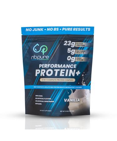 nbpure Performance Protein+: Natural Protein Blend- 23g Whey Isolate & Concentrate + Milk Protein Isolate Clean Healthy Protein Powder Nothing Artificial Vanilla