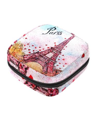 Vintage Postcard Watercolor Illustration Paris France Eiffel Tower Women Binding Storage Pocket menstruation pad bag Pockable menstrual cup pocket with zipper