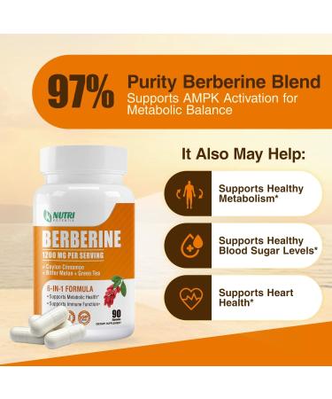 Organic Berberine Supplement-Berberine with Ceylon Cinnamon Bitter Melon & Green Tea Extract Supports Cholesterol Health & Immune Function.Third-Party Tested(Made & Tested in USA).1200mg 90 Capsules - Buy Online on GoSupps.com