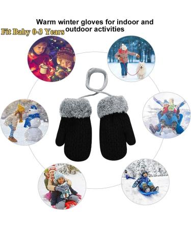Fleece Lined Baby Toddler Magic Mittens with String - Black | Insulated Winter Gloves for Kids 0-3 Years - Buy Online on GoSupps.com