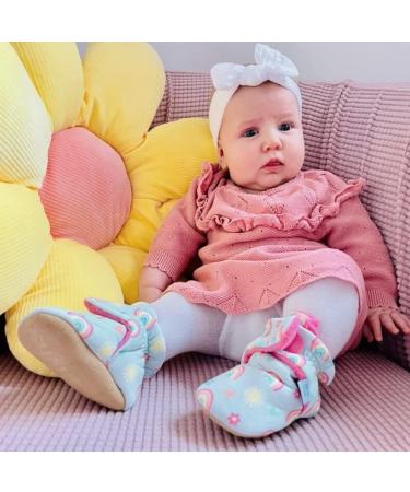 Dotty Fish Cotton Baby Booties | Suede Sole, Fleece Lining | Non-Slip Pram Shoes for Boys, Girls, Unisex | 12-18 Months Blue with Rainbows and Hearts - Buy Online on GoSupps.com