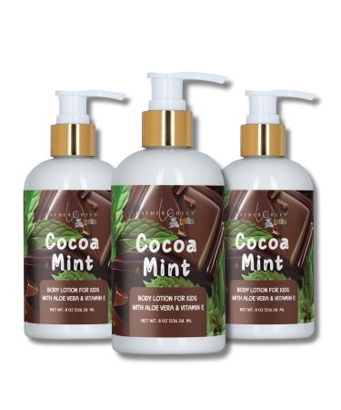 Lather Green Kids Body Lotion Plant Based Gentle Moisturizer with Shea Butter Safe for Sensitive Skin Cocoa Mint 3 Pack (8 oz Each)