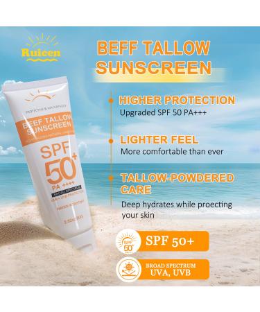 Beef Tallow Sunscreen with Zinc Oxide: Mineral Sunscreen SPF 50 Organic Natural Sun screen-Non Greasy Formula No White Cast Beef Tallow Sunblock for Sensitive Skin- Water-Resistant-2.82 oz (80g) - Buy Online on GoSupps.com