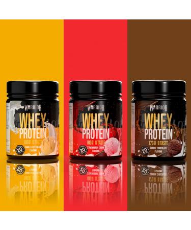Warrior Whey Protein Powder - 36g Protein, Low Sugar & Carbs, GMP Certified, Strawberry Cr me 500g - Buy Online on GoSupps.com