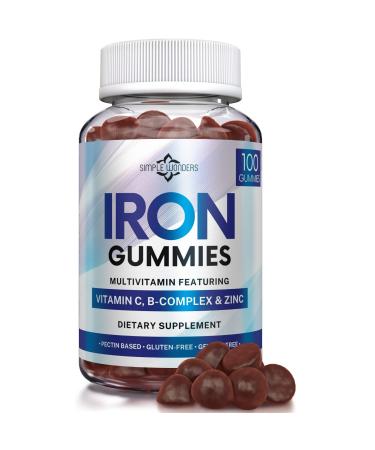 Iron Gummies for Women Men & Kids - Iron Supplement with Vitamin C A Vitamins B Complex Biotin & Zinc - Multivitamin Chewable Iron Gummies for Adults - Alternative to Iron Pills Capsules Tablets 100 Gummies