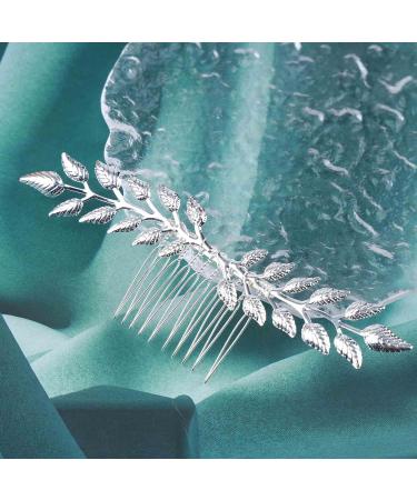 Dervivea Boho Leaf Hair Comb Barrette Leaves Branch Hair Piece Comb Wedding Bridal Headpiece Vintage Metal Greek Goddess Hair Comb Decorative Hair Accessories for Women and Girls Headdress (Silver) - Buy Online on GoSupps.com