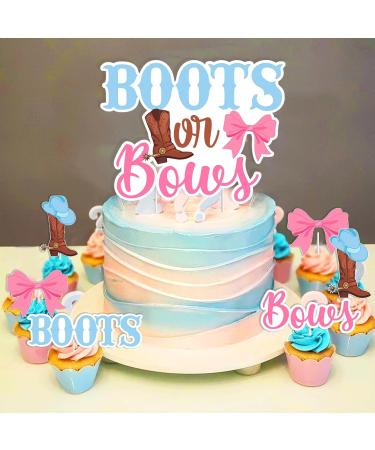 kreat4joy 25pcs Boots Or Bows Gender Reveal Decorations Double-Sided Printing Boots Or Bows Cake Topper Cupcake Toppers for Western Cowboy Cowgirl Gender Reveal Party Decorations - Buy Online on GoSupps.com