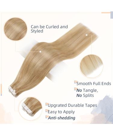 RUNATURE Blonde Tape in Human Hair Extensions - 12 Inch Golden Blonde Highlight - Remy Real Human Hair - 30G - #16P24 - Buy Online on GoSupps.com