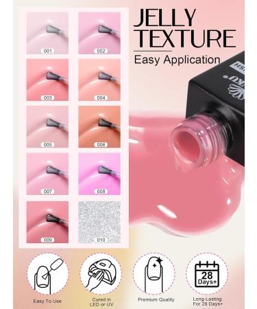 EBANKU Jelly Gel Nail Polish Set 10 Colors Milky White Sheer Pink Nude Gel Polish Kit Translucent Soak Off UV Gel Nail Varnish DIY Manicure Kit Gift - Buy Online on GoSupps.com