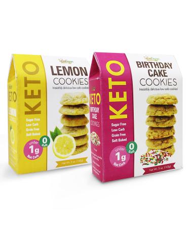 Too Good Gourmet Lemon and Birthday Cake Keto-Friendly Brights Cookies | Soft Baked to Perfection | Sugar-Free | Grain-Free | Low Carb | Set of 2 Boxes | 5oz Each Keto Brights 5 Ounce (Pack of 2)