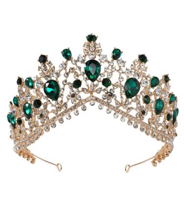 Yovic Baroque Wedding Crowns Rhinestone Bridal Crowns and Tiaras Crystal Bride Crown Prom Costume Party Hair Accessories for Women and Girls (Green)