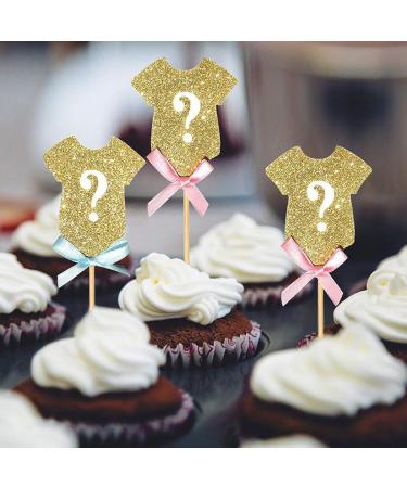 UXYOKM 24Pcs Gender Reveal Cupcake Topper with Blue Pink Bow Boy or Girl Cupcake Picks Gold Glitter Baby Shower Birthday Party Cake Decorations Supplies - Buy Online on GoSupps.com