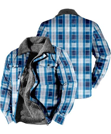 Hanxiulin Men's Fleece Plush Jacket - Warm Windproof Quilted Coat for Winter - Lightweight Thick Fluffy Zippered Trench in Blue - Buy Online on GoSupps.com