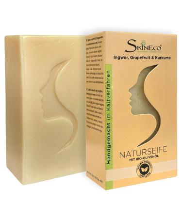 Skineco Natural Soap | Sustainable Shower Soap with Ginger Grapefruit Turmeric Organic Olive Oil | Body Soap | Handmade Natural Cosmetics | Soap for Face and Skin | Solid Mild Shower Gel | Vegan