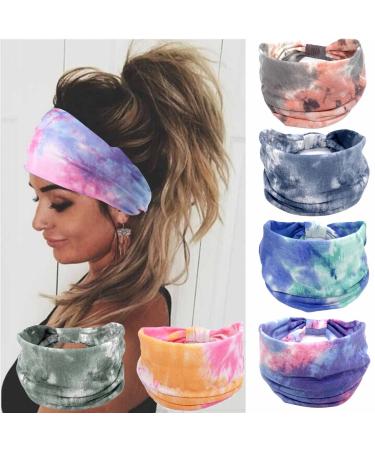 Olbye Wide Headbands Women Knotted Headband Non Slip Elastic Hair Bands Tie Dye Turban Head Wraps Workout Yoga Sports Sweatbands Boho Headbands for Women Fashion Hair Accessories Pack of 6 (Boho)