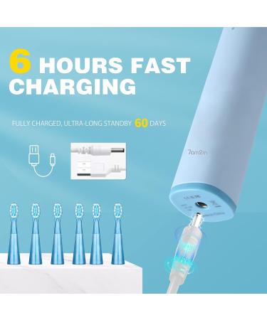 7AM2M Sonic Electric Toothbrush for Adults and Kids - 6 Brush Heads, 6 Modes, Smart Timer - Fast Rechargeable Toothbrush (Blue) - Buy Online on GoSupps.com