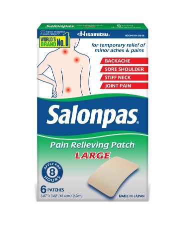 Salonpas Pain Relieving Large Patches 5.67"x 3.62" 6 Ea (Pack of 3)