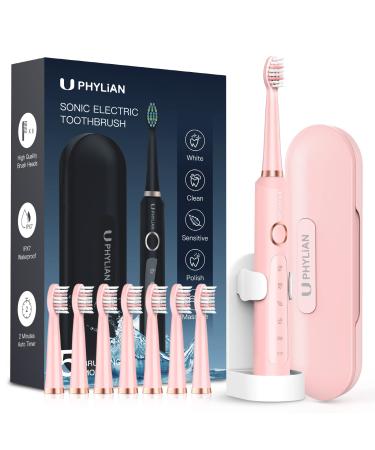 Sonic Electric Toothbrush for Adults and Women - Rechargeable Electric Toothbrush with 8 Brush Heads, Travel Case, Sonic Toothbrush 3 Hours Fast Charge for 60 Days - Pink……