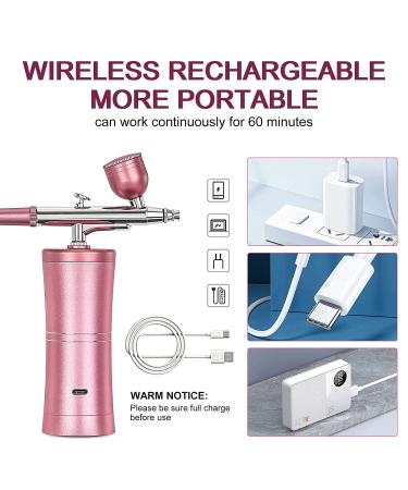 Yofuly Mini Airbrush Kit: Handheld Pink Facial Makeup & Nail Airbrush Set - Rechargeable Cordless for Barber, Nail Art, Model Painting - 2 Capacity Cups - Buy Online on GoSupps.com