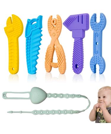 Baby Teething Toys for Babies 6-12 Months  Tool Teether for Baby(Includes Anti-Drop Chain)  BPA Free Silicone Teethers for Babies  Soft Baby Chew Toys for Soothe Baby's Sore Gums  Baby Teether - 6PCS Multi-C
