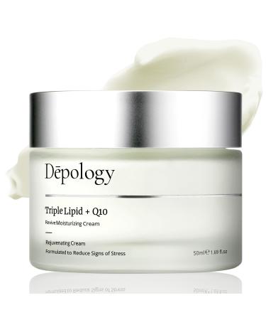 depology Triple Lipid+Q10 Facial Moisturizer | Daily Face Cream with Ceramides and Niacinamide for All Skin Types | Hydrating Face Moisturizer Targets Signs of Skin Stress | 1.69 fl oz Yellow
