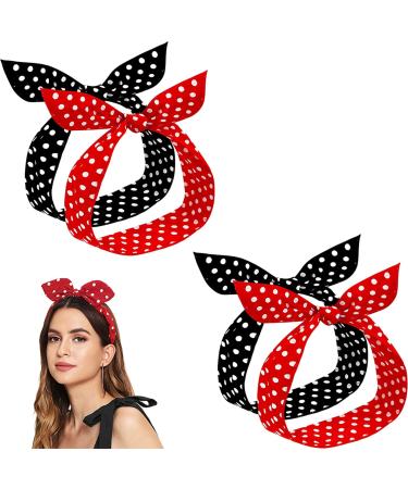 Polka Dot Headband Bow Tie Knotted Hair Bands Headband Retro Wire Headband Vintage Print 40s 50s Head Scarf Bandana for Women Girls Bowknot Headband Black Red Polka Dot Ladies' Gift