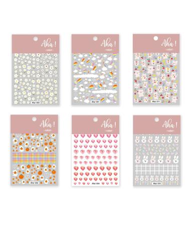 6 Sheets Multiple Painting Bear Painting Bear Summer Nail stickers 3D Sticker Nail Art Cartoon