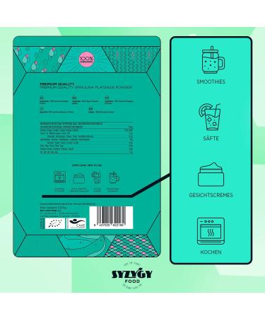 Certified Organic Spirulina Powder 500g | Syzygy Food | 100% Pure Vegan Detox Protein - Appetite Control & Rich in Iron and Minerals - Buy Online on GoSupps.com
