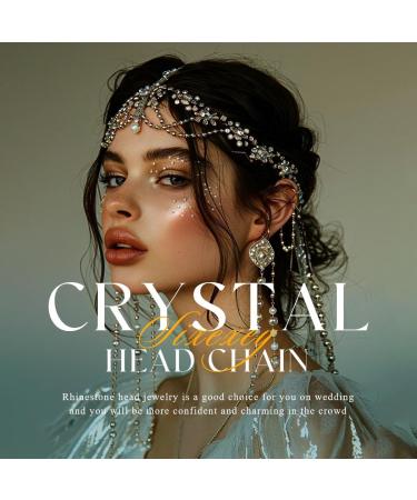Sixexey Rhinestone Head Chain Silver Sparkly Crystal Head Jewelry Tassel Wedding Party Costume Hair Accessories for Women metal - Buy Online on GoSupps.com