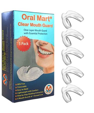 Oral Mart - Pack of 5 Clear Kids Mouth Guards for Grinding Teeth - Moldable Anti Grinding Teeth Protector for Sleep - Clear Night Guard for Clenching Teeth (with 1 Free Case) (5 Pack Youth Size) 5 Youth Sizes 5 Pack Cle...