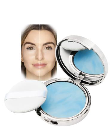Oil Control Face Pressed Powder Smooth Translucent Setting Powder Polvo Compacto for Silky Blurring Oil Control Skin-Friendly Flawless Matte Lasting Finishing Lightweight Makeup with Powder Puff-Blue