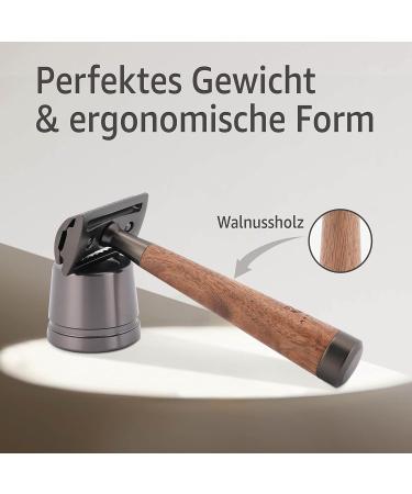 ANYMALE Walnut Wood Safety Razor Set | Eco-Friendly Zero Waste Razor for Men & Women | Includes Stand & 5 ASTRA Blades - Buy Online on GoSupps.com