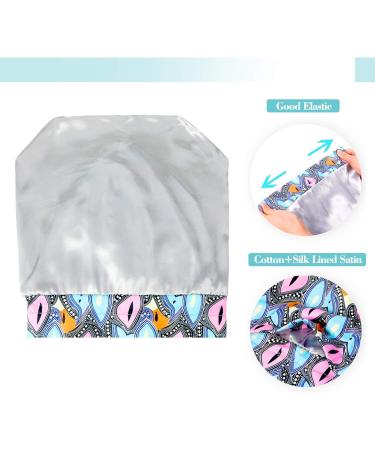 Satin Lined Double Layer Sleep Cap Set for Women - Blue Lattice Green Stripe Navy Pink - Perfect for Curly Hair - Slouchy Beanie Slap Hat (4 Pieces) - Buy Online on GoSupps.com