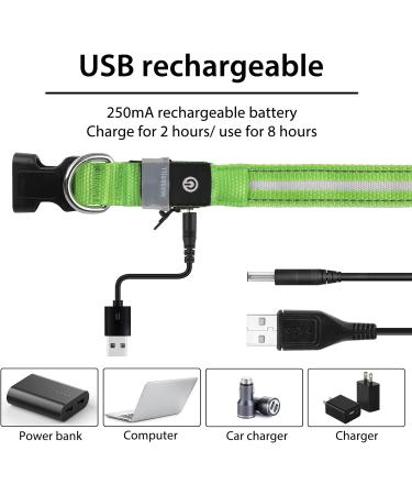 Masbrill LED Dog Collar - Luminous Waterproof Safety Collar with 3 Flashing Lights for Small Medium & Large Dogs (Adjustable 28-40cm/11-15.7in) - Green - Buy Online on GoSupps.com