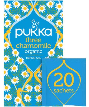 Pukka Three Chamomile Organic Herbal Tea with African Egyptian and European Chamomile Flower for a Relaxing Moment(4x20 Tea Bags) Three Chamomile 20 Count (Pack of 4) - Buy Online on GoSupps.com