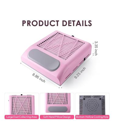ZUZUXIA 80W Nail Dust Collector for Acrylic Nails | Low Noise Powerful Nail Vacuum Fan with 2 Filters & 1 Brush | Salon-Grade Suction Cleaner in Pink - Buy Online on GoSupps.com