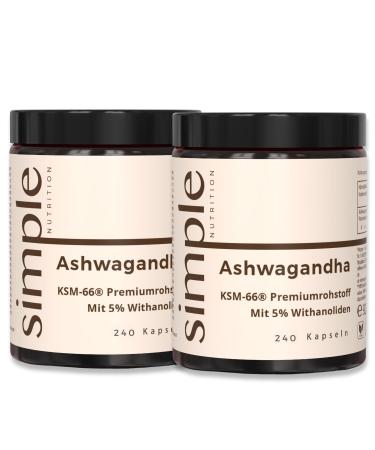 2x simple NUTRITION Ashwagandha KSM 66 High-dose root extract 300 mg per capsule made in Germany and vegan 8 months