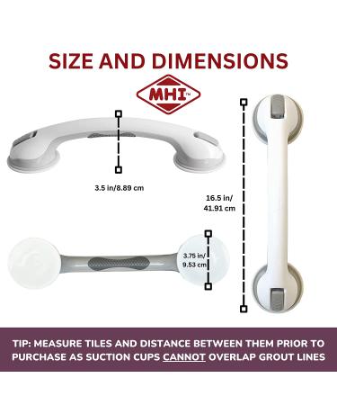 Safe-er-Grip Suction Cup Grab Bar for Bathtubs & Showers - 16 Inch White/Grey | Bathroom Safety Assist Handle - Buy Online on GoSupps.com