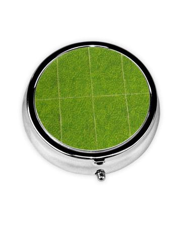 Green Grasslandround Pill Box 3 Compartments Round Pill Box Organizer for Purse Or Pocket &*Portable Travel Pill Box