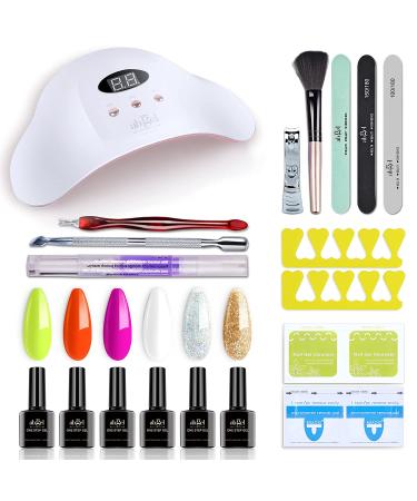 AB GEL Gel Nail Polish Set - Glitter Gel Polish Kit Soak Off Nail Lamp 6pcs Green Orange Rose Red White Silver Golden Nail Varnish Nail Art DIY at Home, 7.5ml with Gift Box MACG189 MA-189