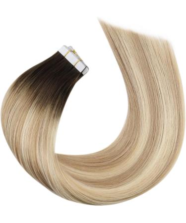 Moresoo Balayage Blonde Tape in Human Hair Extensions - 14 Inch Remy Brown Root Ombre to Dark Golden Blonde - 20 Pcs/50g #3/8/22 - Buy Online on GoSupps.com